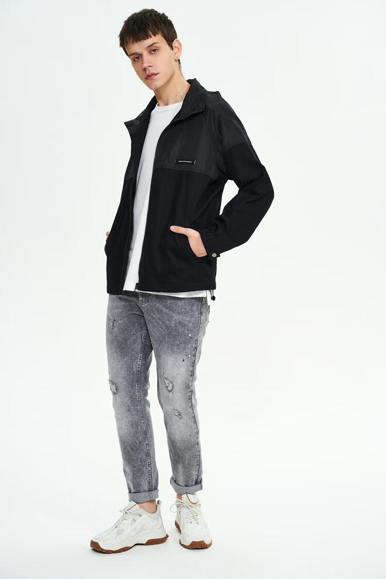 urbanrevivour男装休闲翻领牛仔短外套mv04sbye2000夹克正黑m