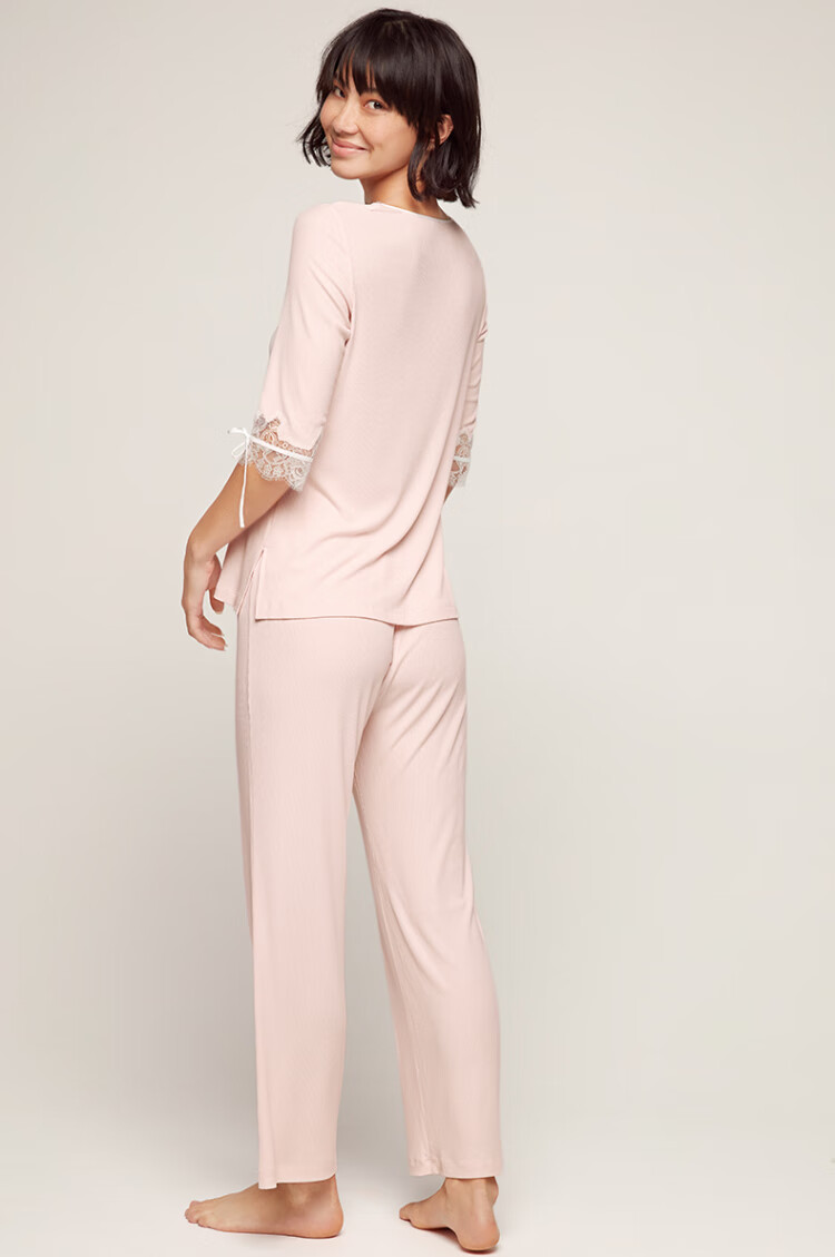 爱慕睡衣女士家居服柔眠五分袖长裤柔软舒适分身家居服套装am465601