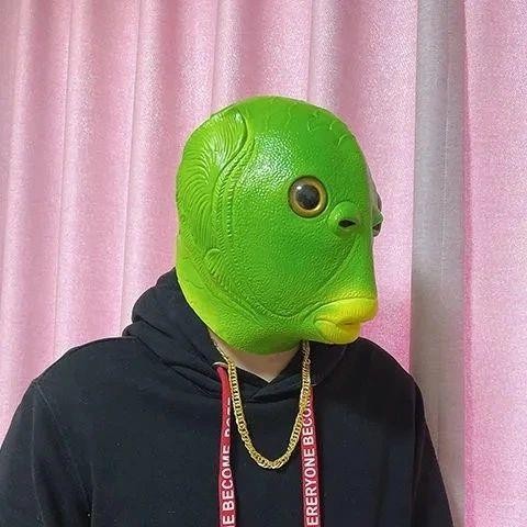 抖音同款绿头鱼头套绿鱼人面具鱼头怪绿鱼人搞笑网红道具马赛克眼镜