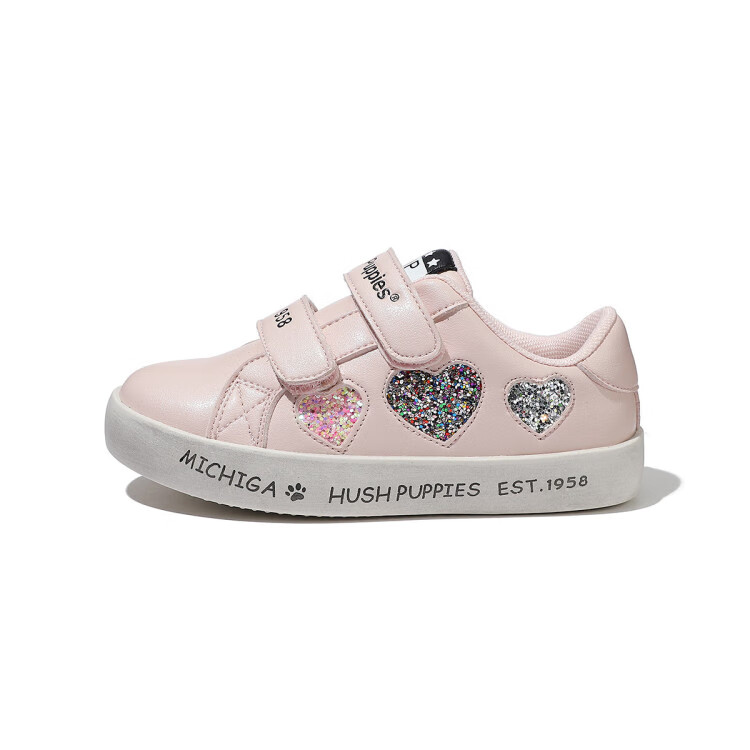 暇步士hush puppies 童鞋女童休闲鞋春秋爱心小白鞋潮魔术贴板鞋(26