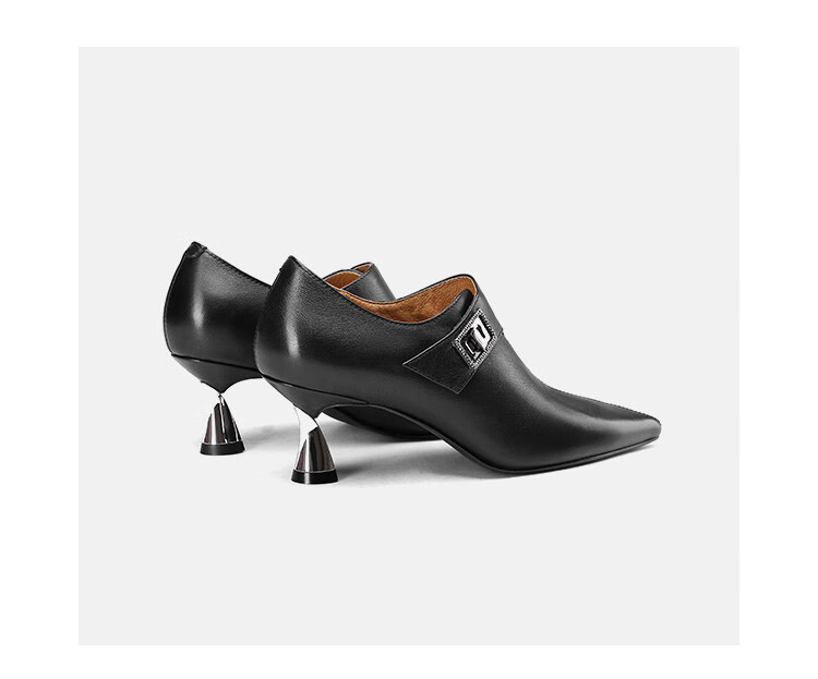 bosssunwen 细跟单鞋2021春季新款女鞋真皮踝靴尖头深口一脚蹬及裸