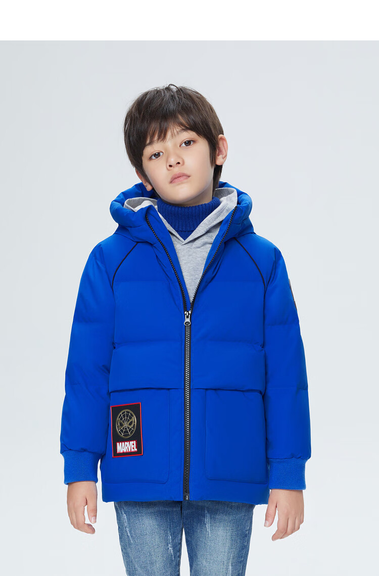 波司登bosideng 【漫威联名】蜘蛛侠男童儿童连帽时尚保暖羽绒服外套