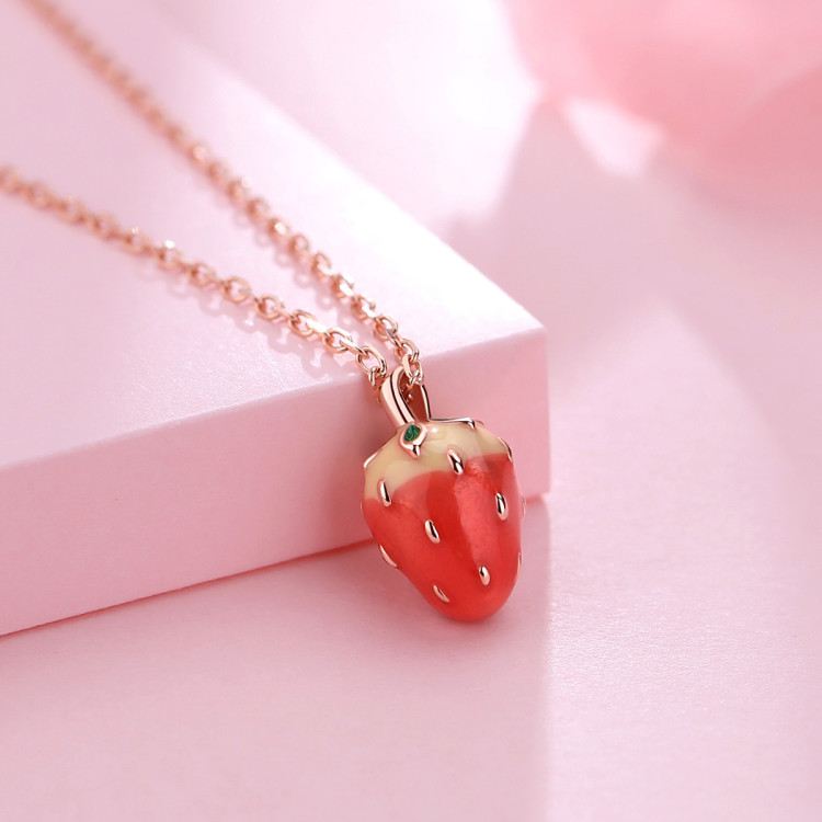 艾夫斯itisf4 纯银项链女小草莓网红爆款吊坠锁骨链小众设计项链女