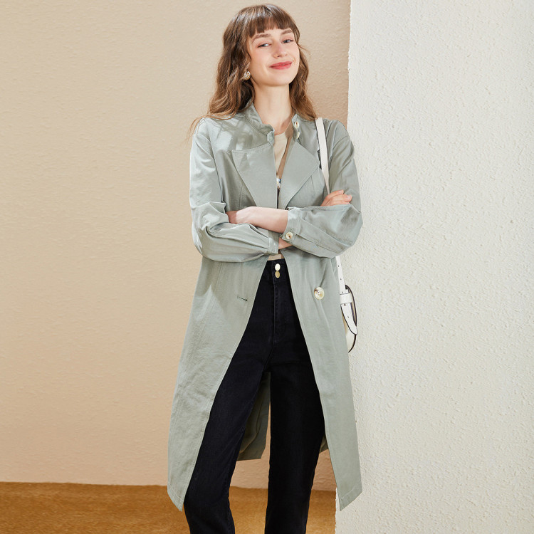 蔓诺蒂my.node 2021春新款挺阔感阔型风衣外套女 浅草绿 s