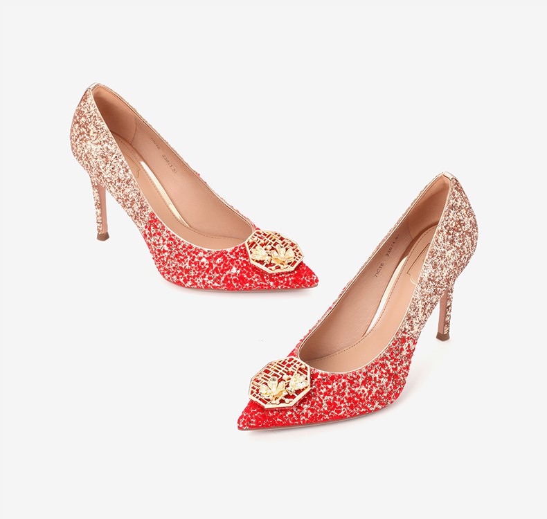 tata他她女鞋婚鞋秋商场同款金属饰婚鞋细高跟浅口单鞋女新7ic18cq1