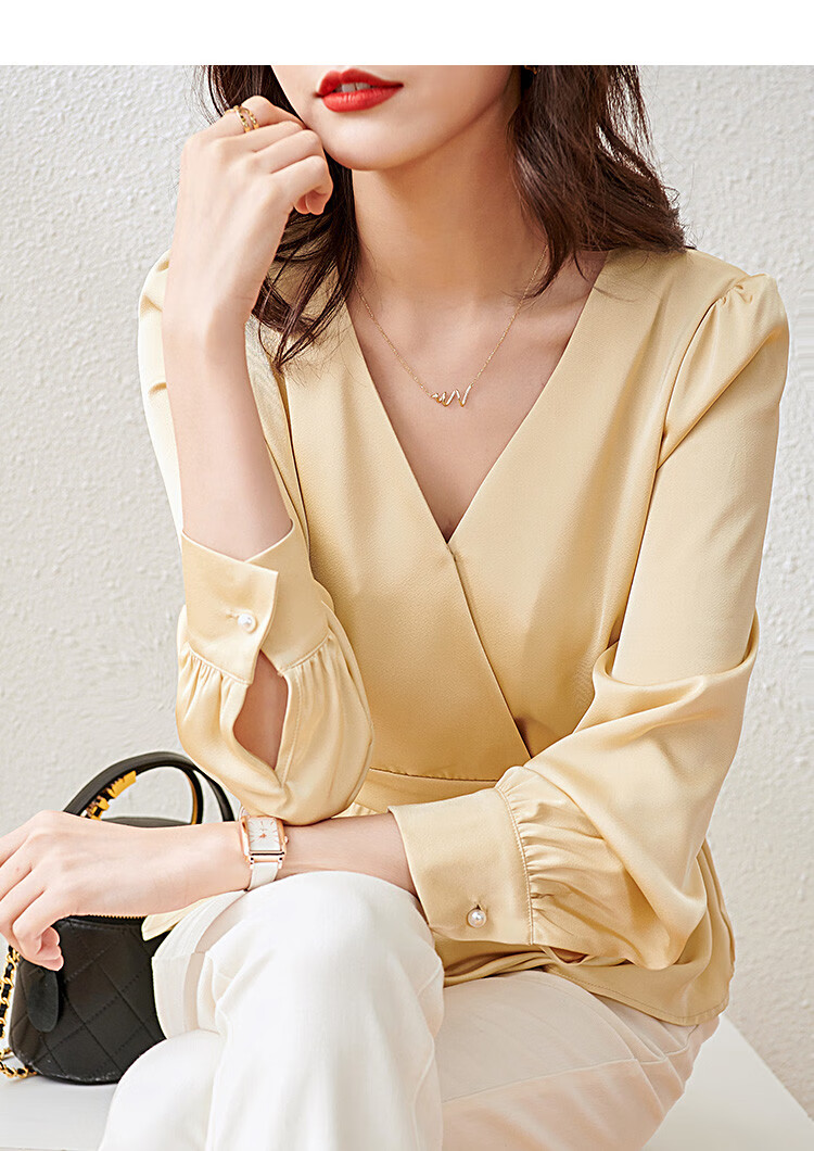 梵希蔓vimly 【气质v领设计感衬衫】2021春季新品骨感v领通勤衬衫上衣