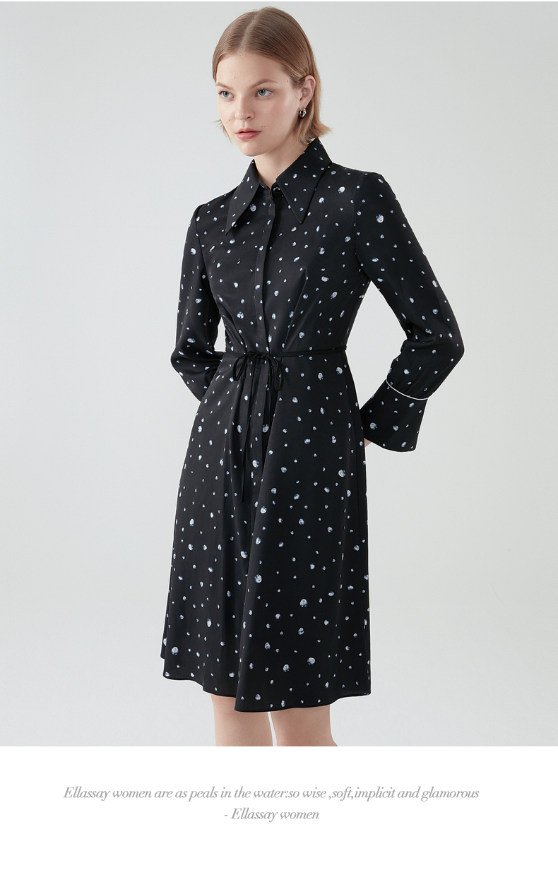 ellassay歌力思连衣裙2022春季新款优雅黑白斑点设计裙子ewa201y030黑