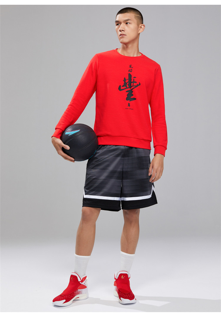 安踏anta 【kt系列】男卫衣时尚文字印花舒适经典百搭运动上衣 基础黑