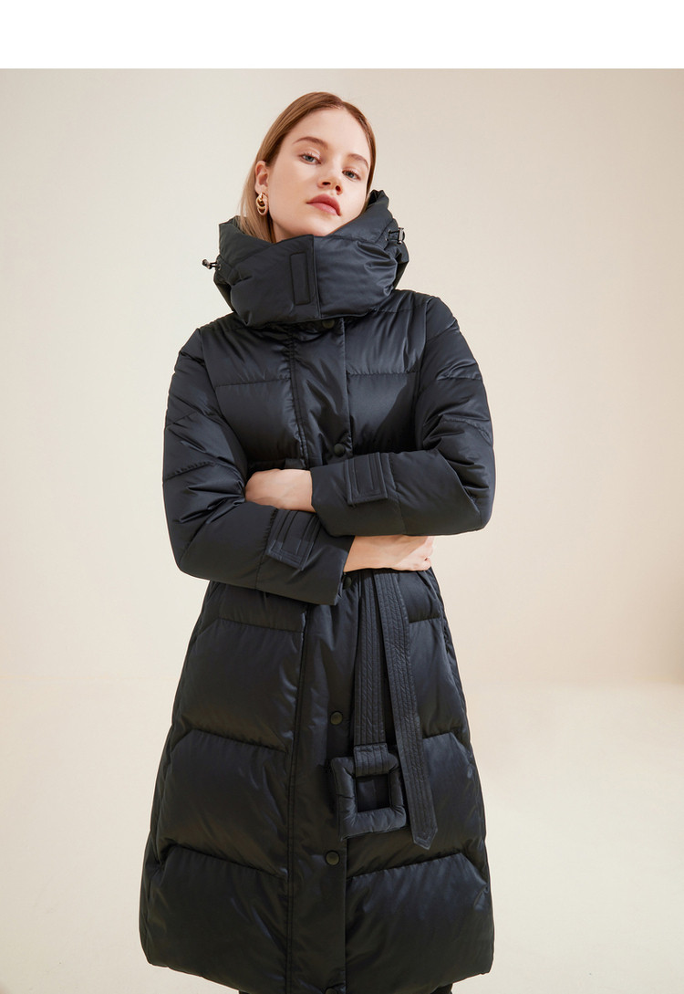 玖姿juzui /中长款白鹅绒加厚连帽羽绒服女腰带款 000 3xl