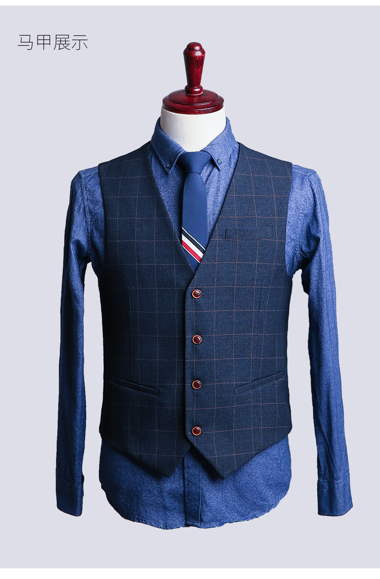 卡丹路cardanro 西服套装男士结婚礼服三件套伴郎商务修身格子宴会