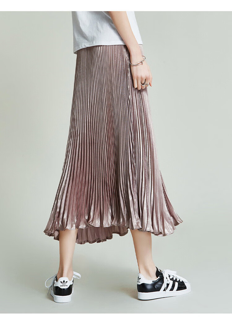 udine风plait普利特风琴褶半身裙2022夏 玫瑰金 l【图片 价格 品牌
