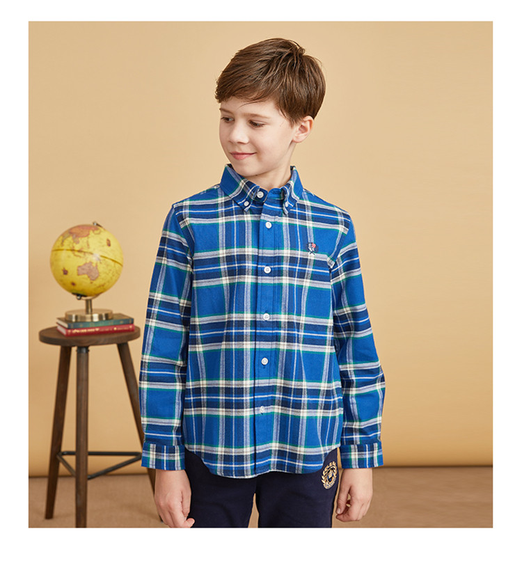 e-land kids elandkids衣恋秋季童装男童英伦休闲百搭格子长袖衬衫
