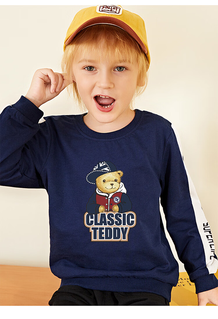 精典泰迪classic teddy 【泰迪熊印花】21年新款宝宝圆领套头卫衣长