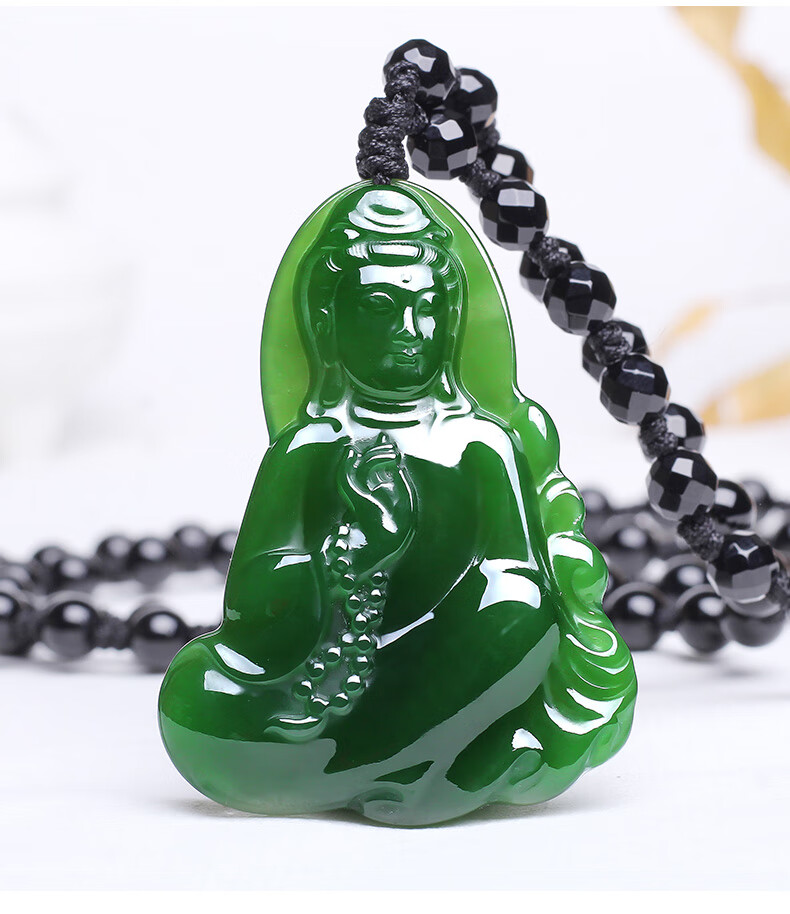 祥祯福 和田玉碧玉观音吊坠观世音菩萨菠菜绿玉坠 碧玉观音