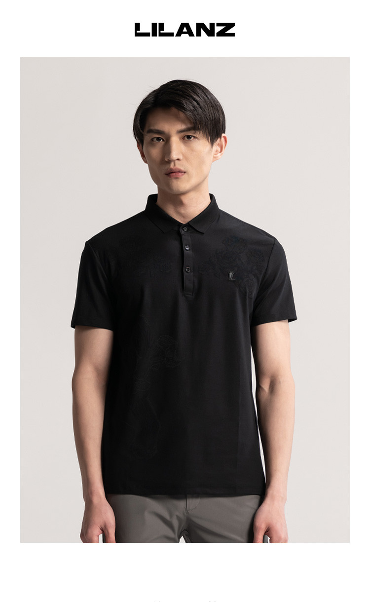 利郎lilanz 休闲时尚夏季含桑蚕丝翻领男式短袖t恤polo衫polo衫 白