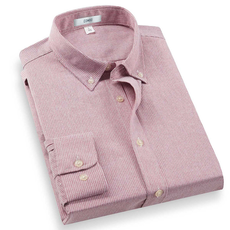 康博combo 【舒适透气】2021春装新款时尚休闲衬衣细条纹男士长袖衬衫