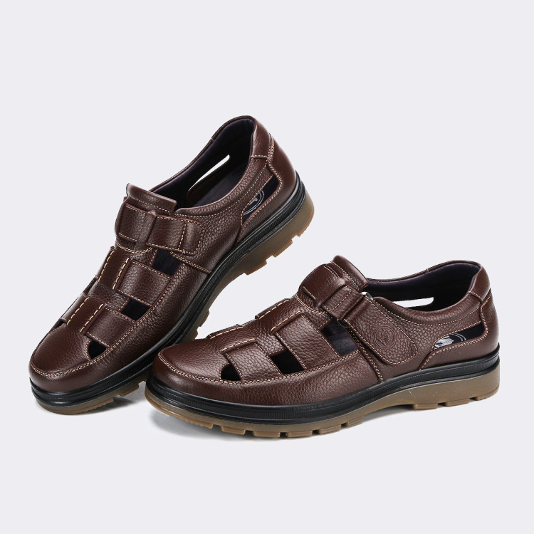 骆驼牌cameljeans 男鞋休闲皮凉鞋夏季镂空透气牛皮休闲凉鞋洞洞鞋