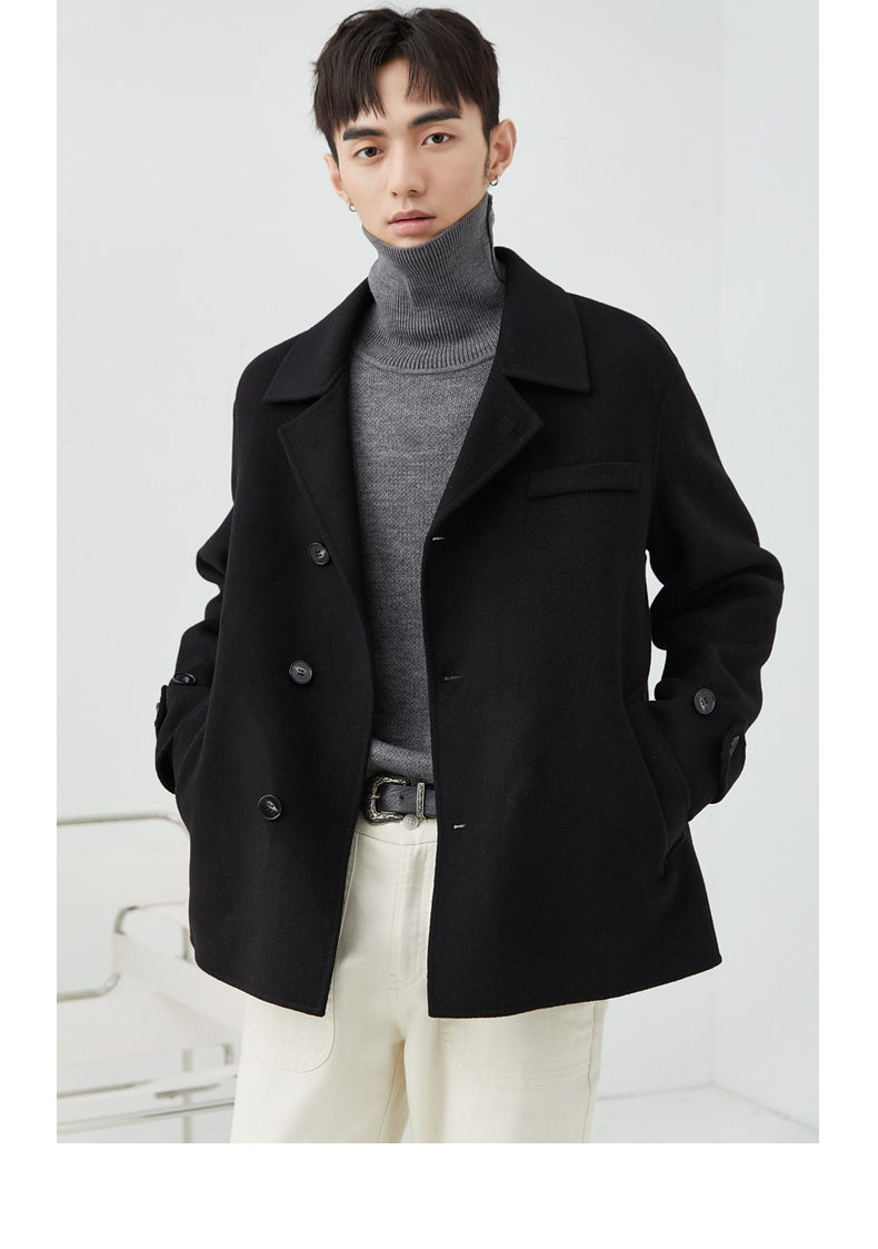 纯羊毛呢子大衣男伯爵卓尔2021秋冬季新款韩版宽松休闲双面呢男装毛呢