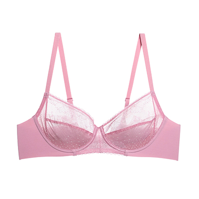 文胸女士内衣爱波点4/4薄杯聚拢蕾丝聚拢大罩杯文胸am135271 藕荷色 d