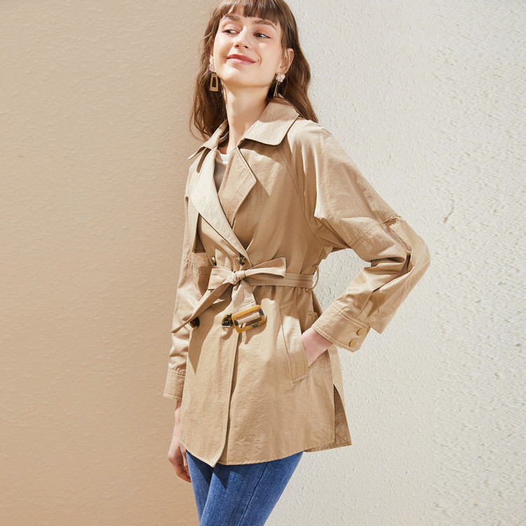 蔓诺蒂my.node 2021春新款女士休闲收腰中长款风衣薄外套 驼色 l