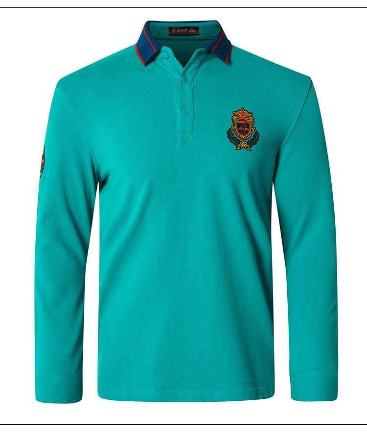 莱恩雷迪lienridy 【轻奢纯棉珠地布刺绣章仔】商务休闲男士翻领长袖