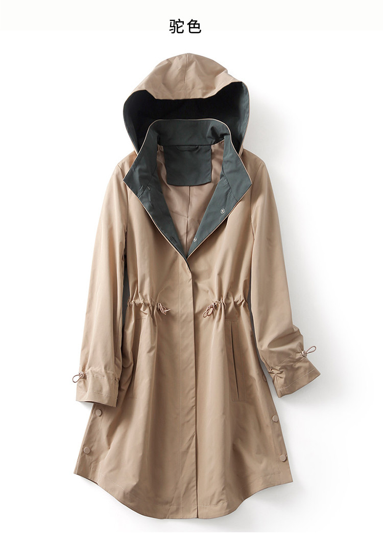 【新品首发】早春连帽中长款风衣女收腰百搭休闲长袖女士外套 驼色 xl