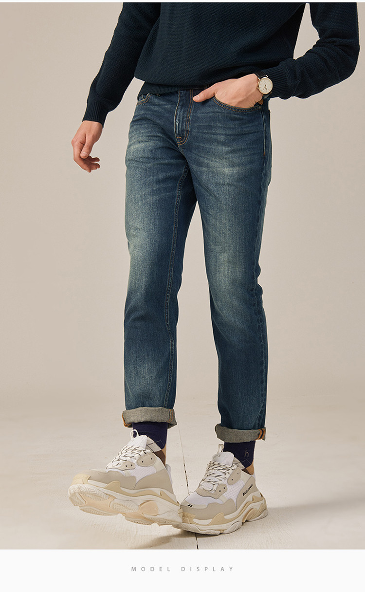 哈吉斯hazzys 新款秋季牛仔裤男英伦时尚休闲牛仔裤 藏青色 32