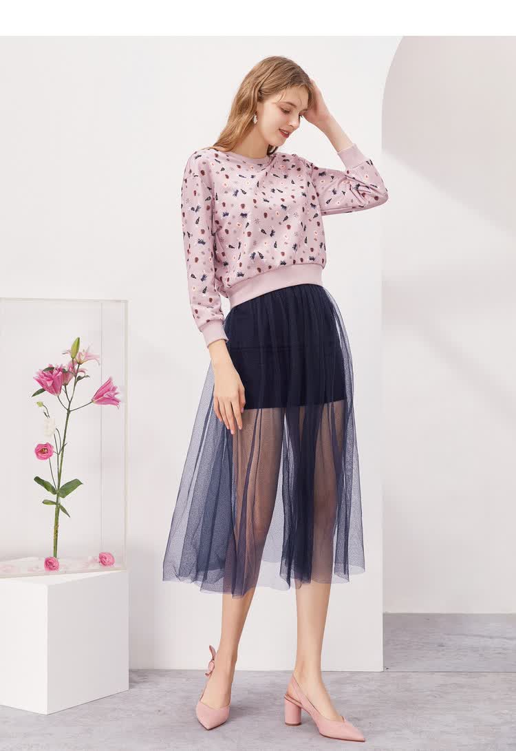 佳人苑jry 2021【春装新品】青春减龄卡通印花卫衣 百褶纱裙套装女