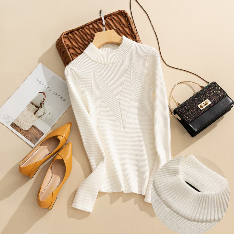 圣天狐fairy-fox 2021初春简约百搭女式打底衫时尚气质女式毛衣 米白