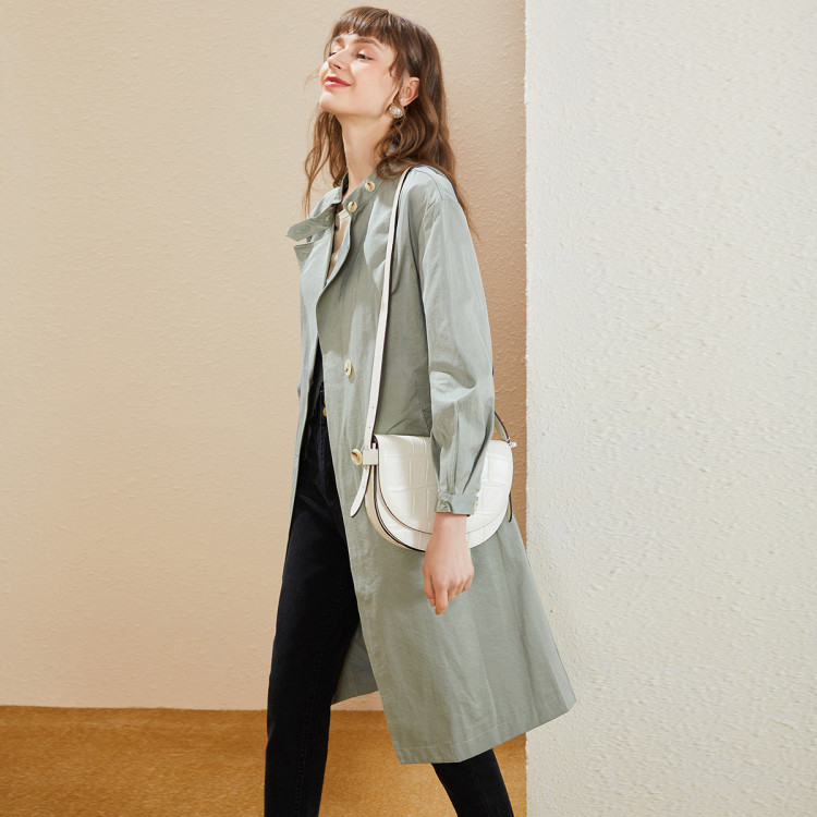 蔓诺蒂my.node 2021春新款挺阔感阔型风衣外套女 浅草绿 s