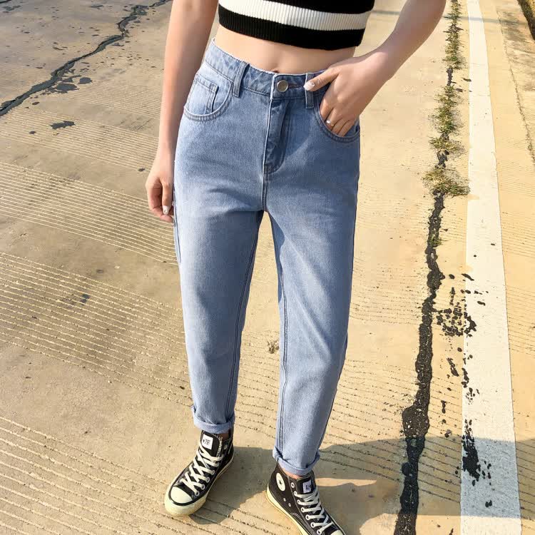 真维斯jeanswest 春季新品潮流时尚韩版女款休闲复古卷裤脚老爹牛仔裤