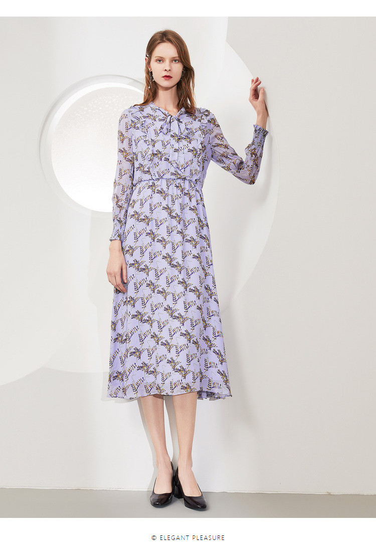 玖姿juzui /v领荷叶边长袖中长款连衣裙 紫色 2xl