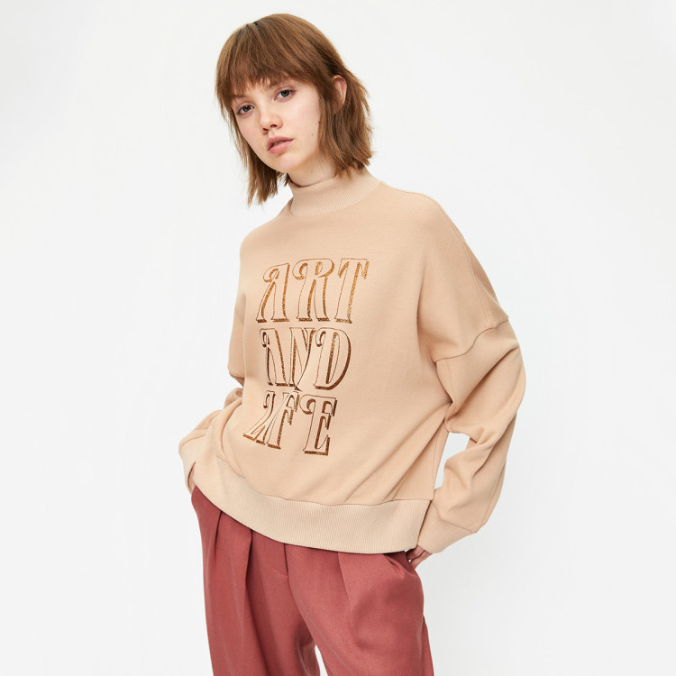 urban revivo ur青春女装时尚休闲圆领卫衣yu46s4on2000 卡其 m