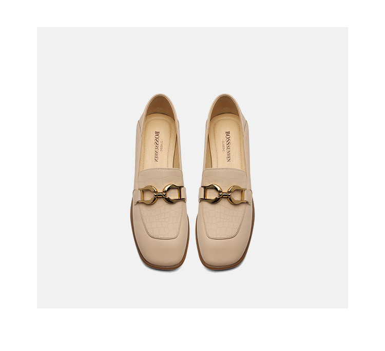 bosssunwen 羊皮2021春季新款女鞋单鞋深口方头中跟鞋真皮百搭复古