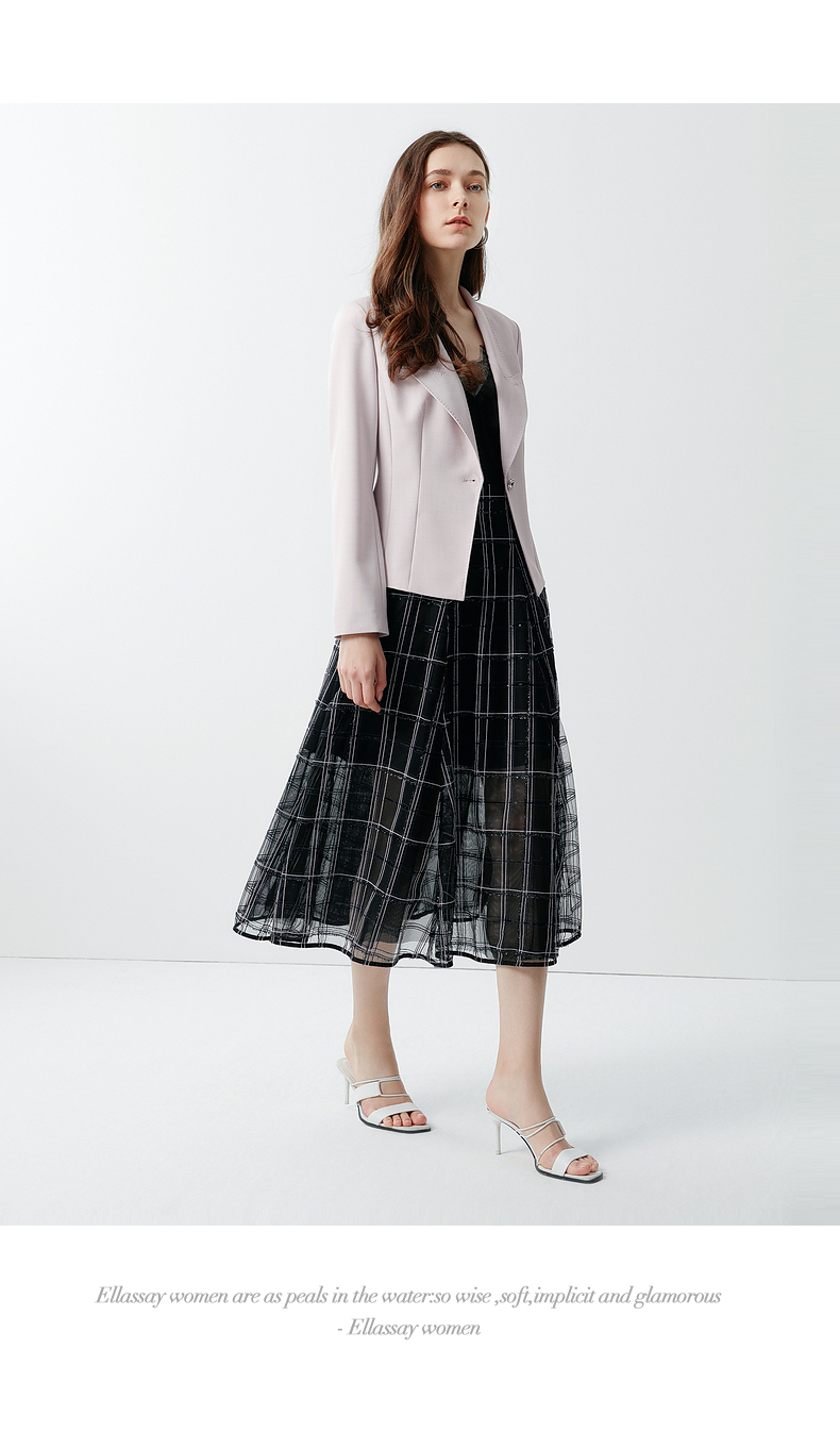 ellassay歌力思女装2021秋季新款修身长袖一粒扣气质职业多色小西装