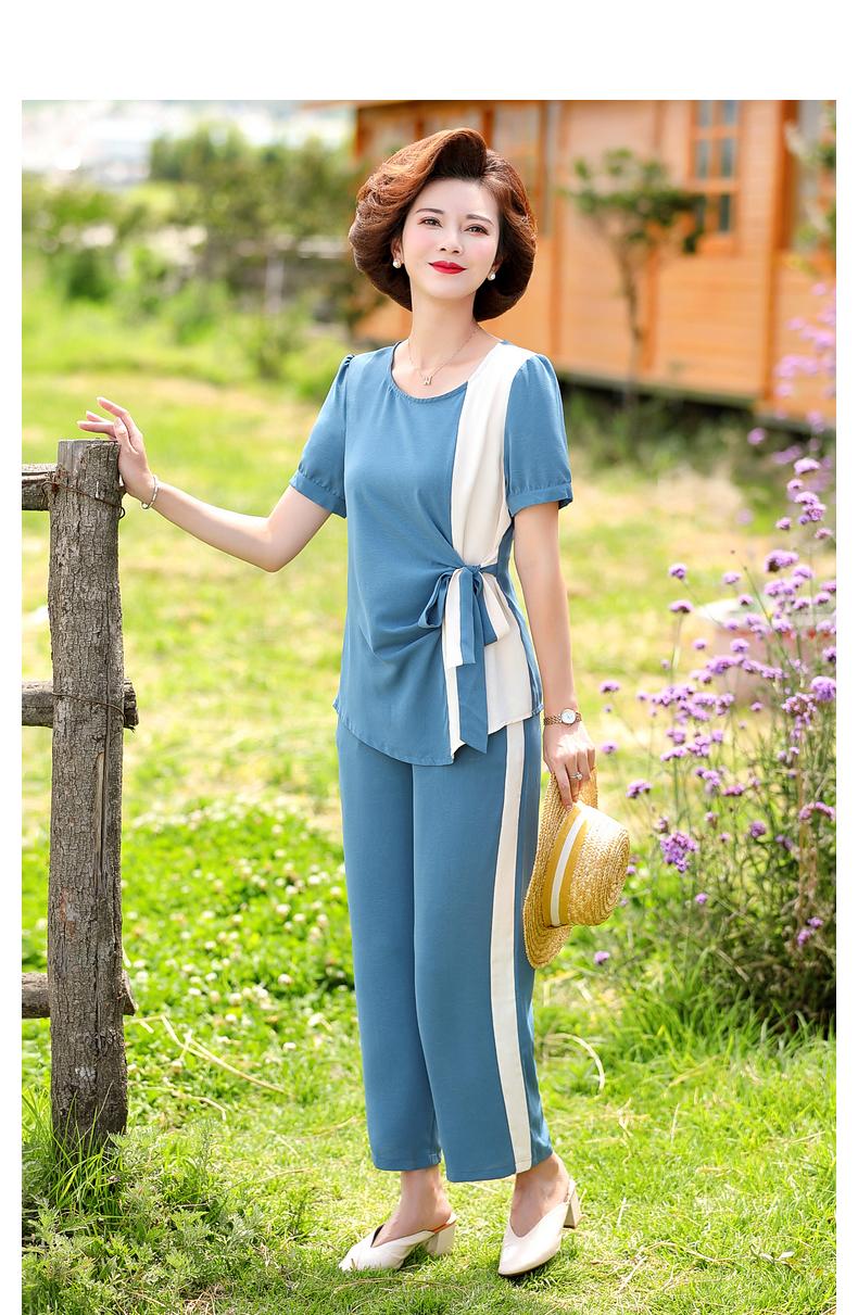 宝莲朵年轻妈妈装夏装雪纺上衣中年女装短袖t恤中老年夏季洋气减龄两