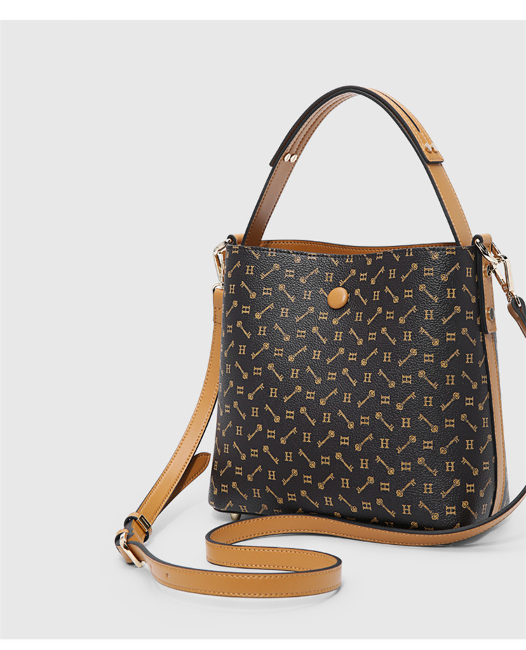 红谷hongu 女包牛皮斜挎包单肩包水桶包精致女包包洇染系列 深咖啡