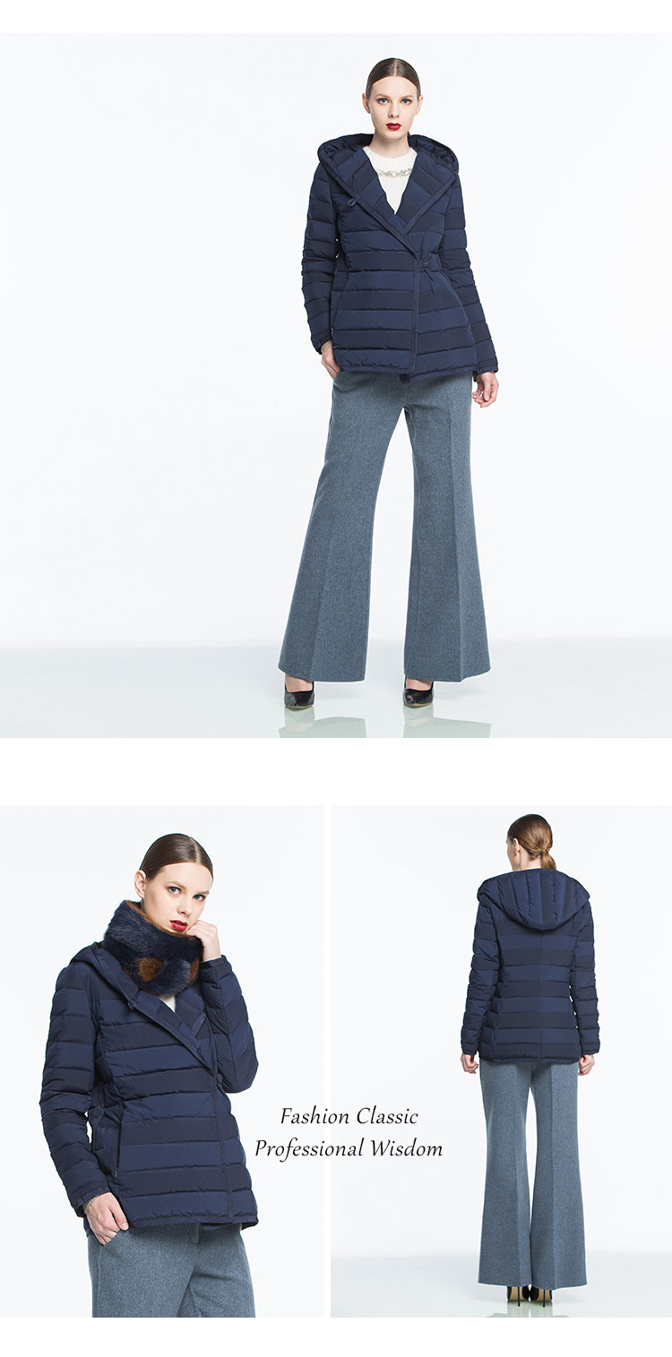 斯尔丽 瑟俪(高端)轻薄简约连帽自充绒短款保暖羽绒服 藏青 m