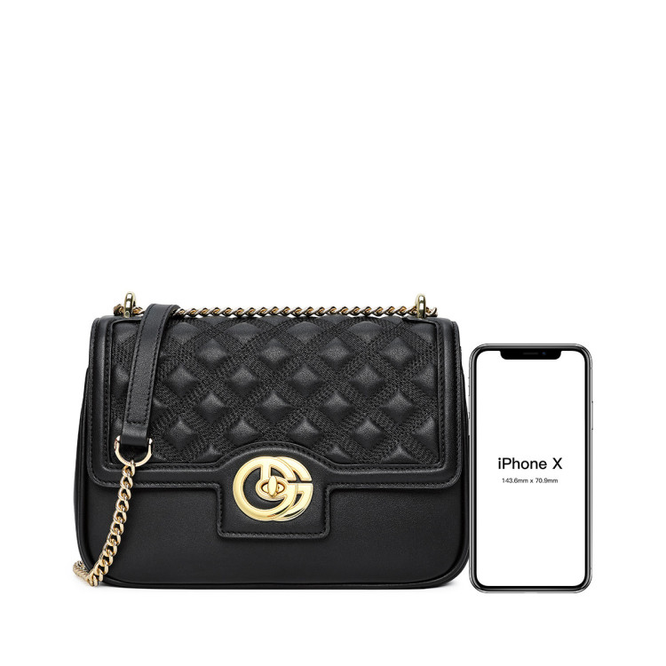 金利来goldlion 时尚优雅菱格包链条女包女单肩包牛皮斜挎包单肩包