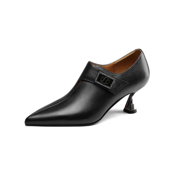 bosssunwen 细跟单鞋2021春季新款女鞋真皮踝靴尖头深口一脚蹬及裸