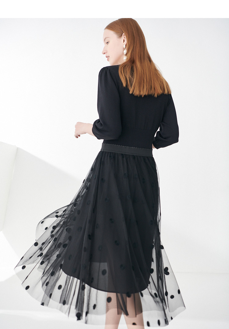 诗篇psalter 影儿女装2021春季新款浪漫网纱波点气质v领灯笼袖连衣裙