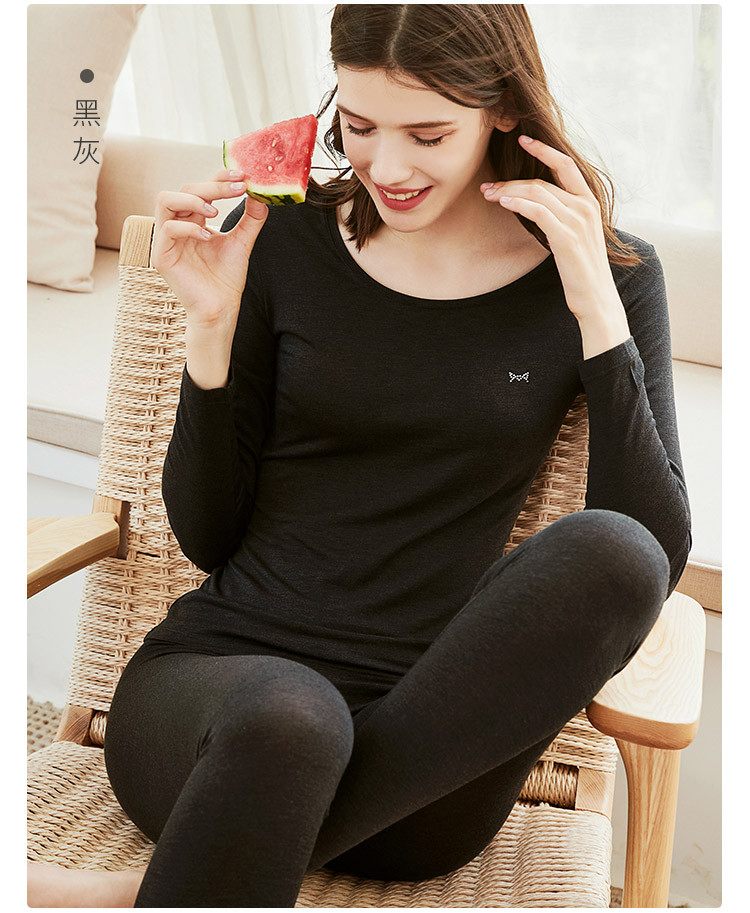 猫人miiow 【超薄美雅碧】薄款恒温德绒发热超柔圆领保暖内衣女秋衣