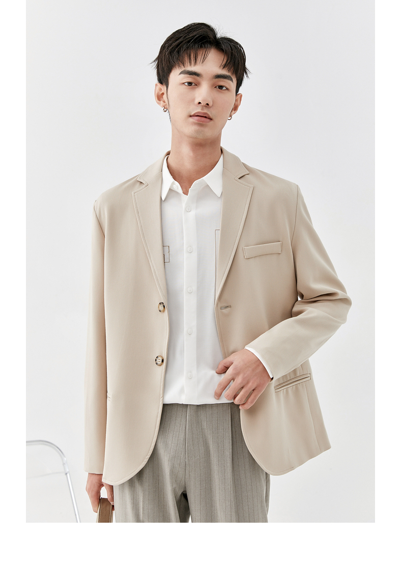 【元气少年】伯爵卓尔纯色西服男2021春季新款翻领单排扣单西男士西装