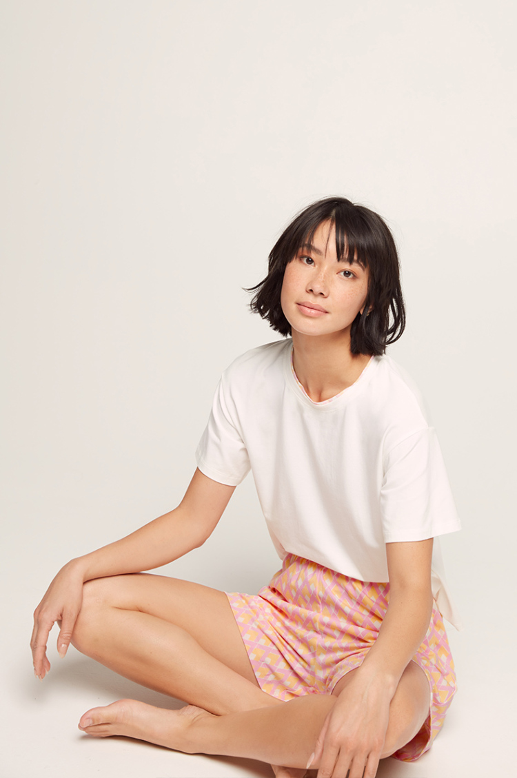 爱慕睡衣女士家居服套装春夏棉质美棉格调短袖短裤睡衣套装am465582