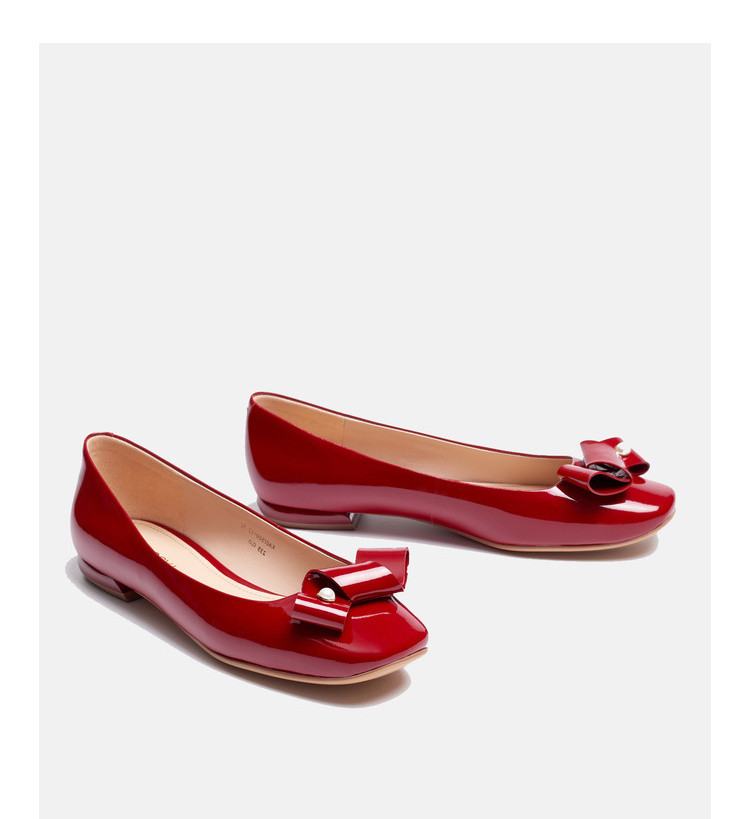 接吻猫kiss cat 秋冬新款蝴蝶结方头通勤鞋平底奶奶鞋舒适浅口单鞋女