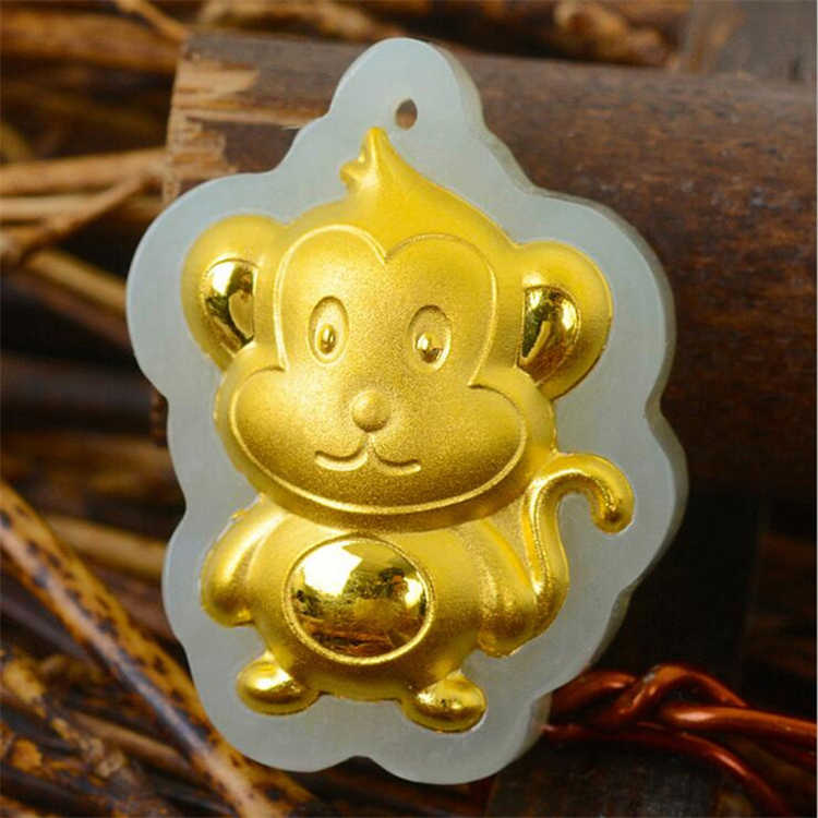 唯慕金镶玉生肖猴吊坠男女款附证书