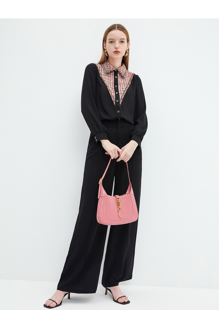 诗篇psalter 影儿女装2021春季新款小众拼撞小香风质黑色雪纺衬衫