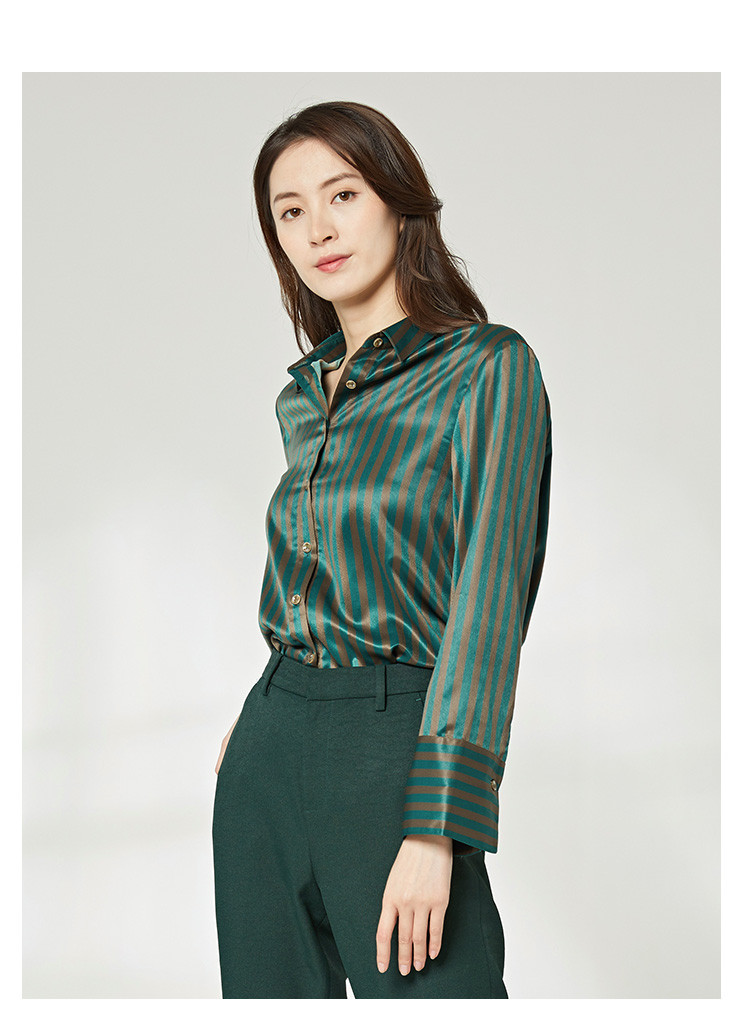 敦奴dunnu条纹衬衫女长袖秋装2020新款女装潮款内搭上衣绿色l