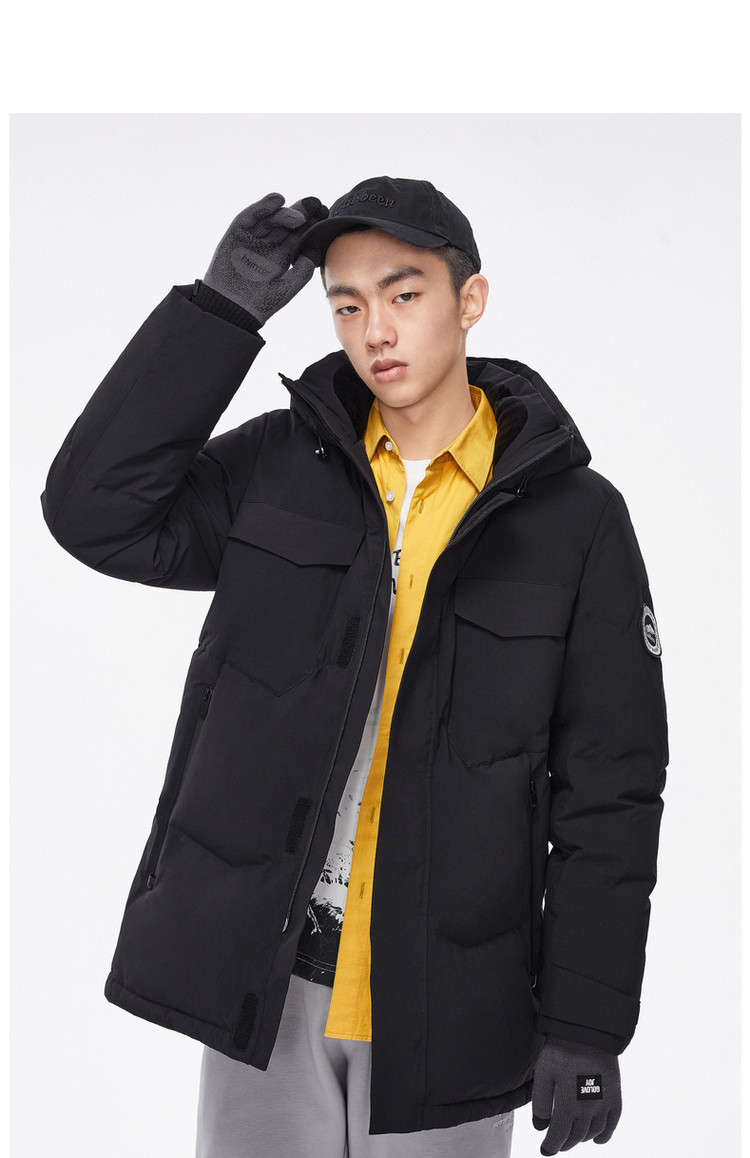 卡宾cabbeen 秋冬男款羽绒服男式羽绒服魔术贴门襟连帽羽绒服男 浅