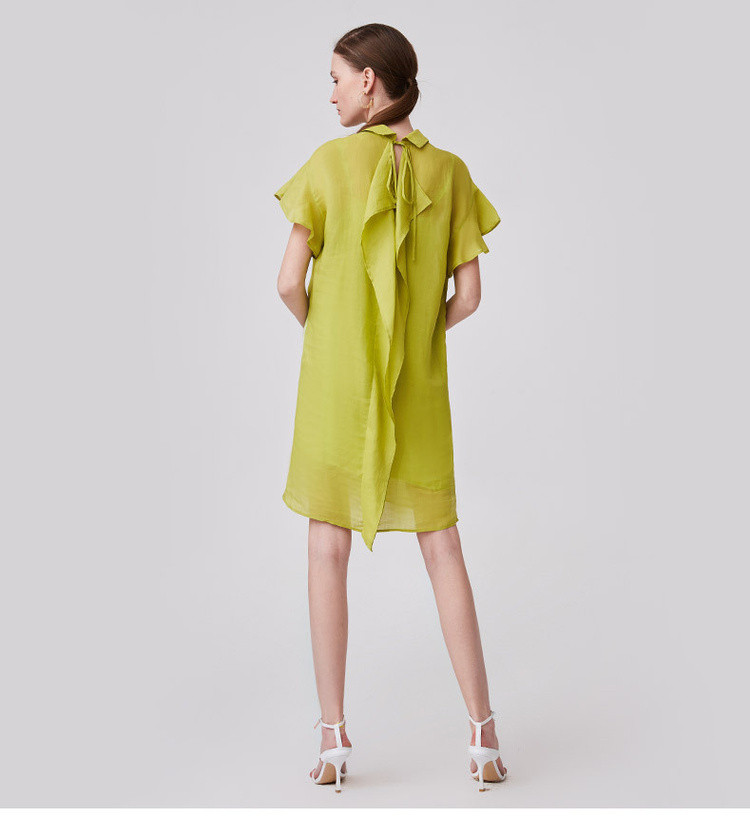 纳薇naivee 宽松直身荷叶袖连衣裙 嫩绿 m